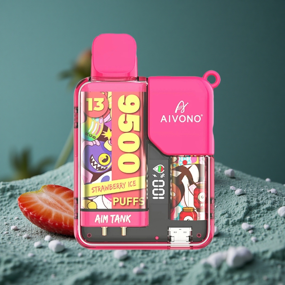 Aivono AIM-TANK 9500 Puffs Jordgubb Is 18ml E-vätska LCD Display Sweden wholesale
