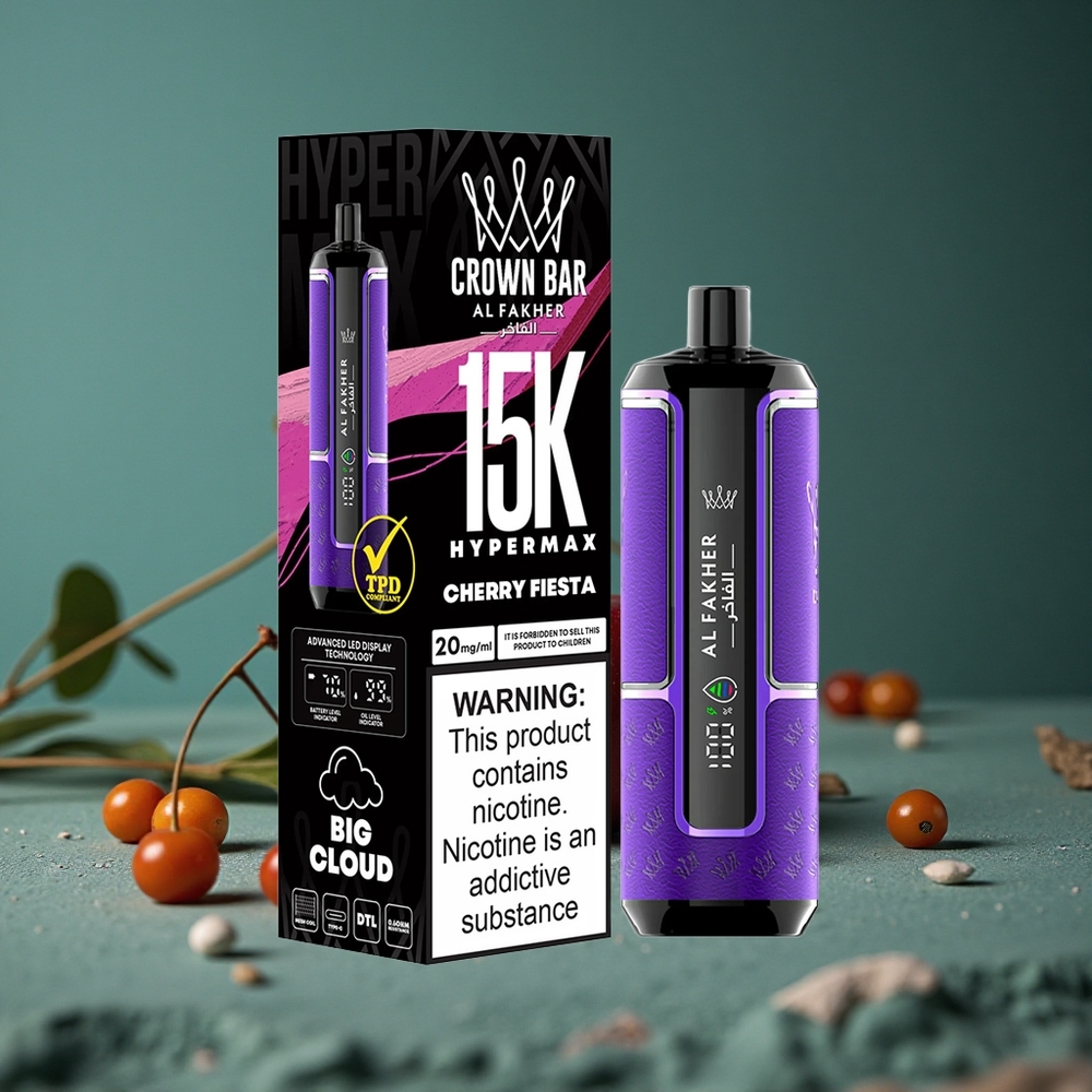 Al Fakher Crown Bar 15K Hypermax Engångs Vape Kit Cherry Fest Sverige Sweden wholesale