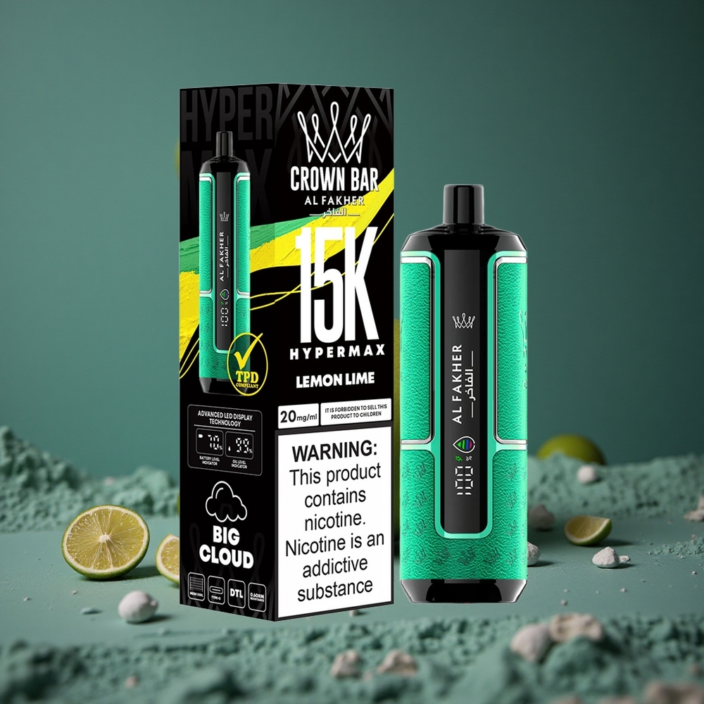 Al Fakher Crown Bar 15K Hypermax Engångs Vape Kit Citron Lime 22ml Batteri 600mAh Sweden wholesale