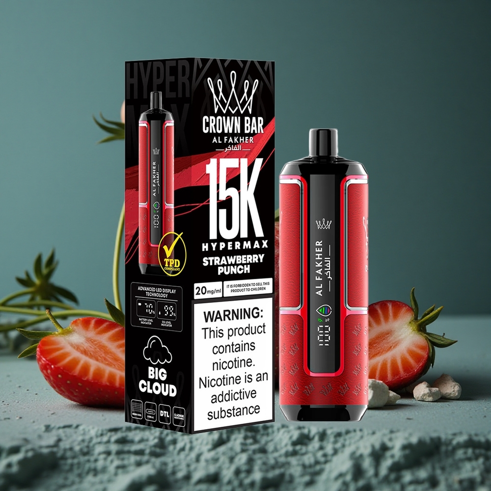 Al Fakher Crown Bar 15K Hypermax Engångs Vape Kit Jordgubb Punch 22ml 15 000 puffar Sweden wholesale