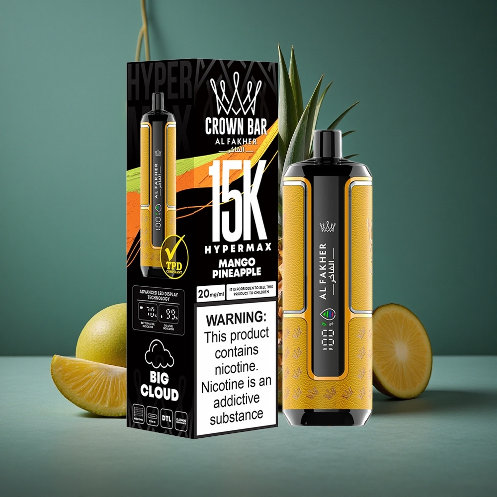 Al Fakher Crown Bar 15K Hypermax Engångs Vape Kit Mango Ananas 22ml Sverige Wholesale