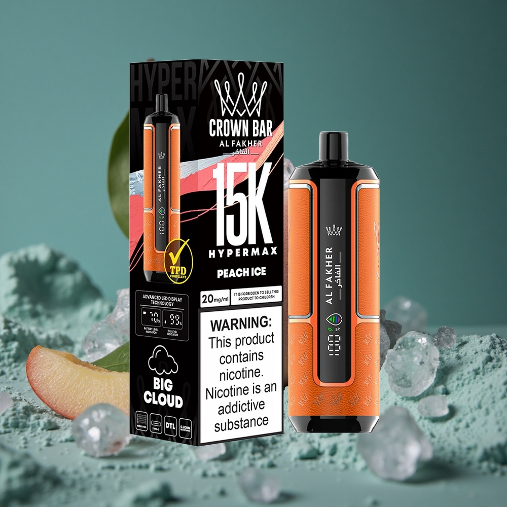 Al Fakher Crown Bar 15K Hypermax Engångs Vape Kit Persika Is 22ml 15 000 puffar Sverige wholesale