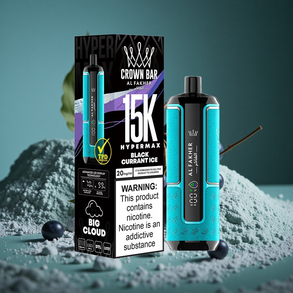 Al Fakher Crown Bar 15K Hypermax Engångs Vape Kit Svartvinbär Is 22ml E-Liquid Sverige Wholesale