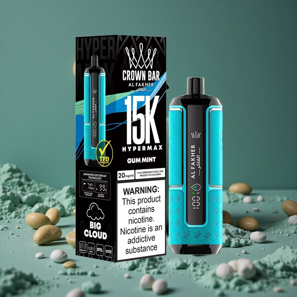 Al Fakher Crown Bar 15K Hypermax Engångs Vape Kit Tuggummi Mynta 22ml Sverige wholesale