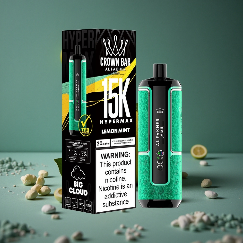 Al Fakher Crown Bar 15K Hypermax Engångs-vape Citron Mynta 22ml Sweden wholesale