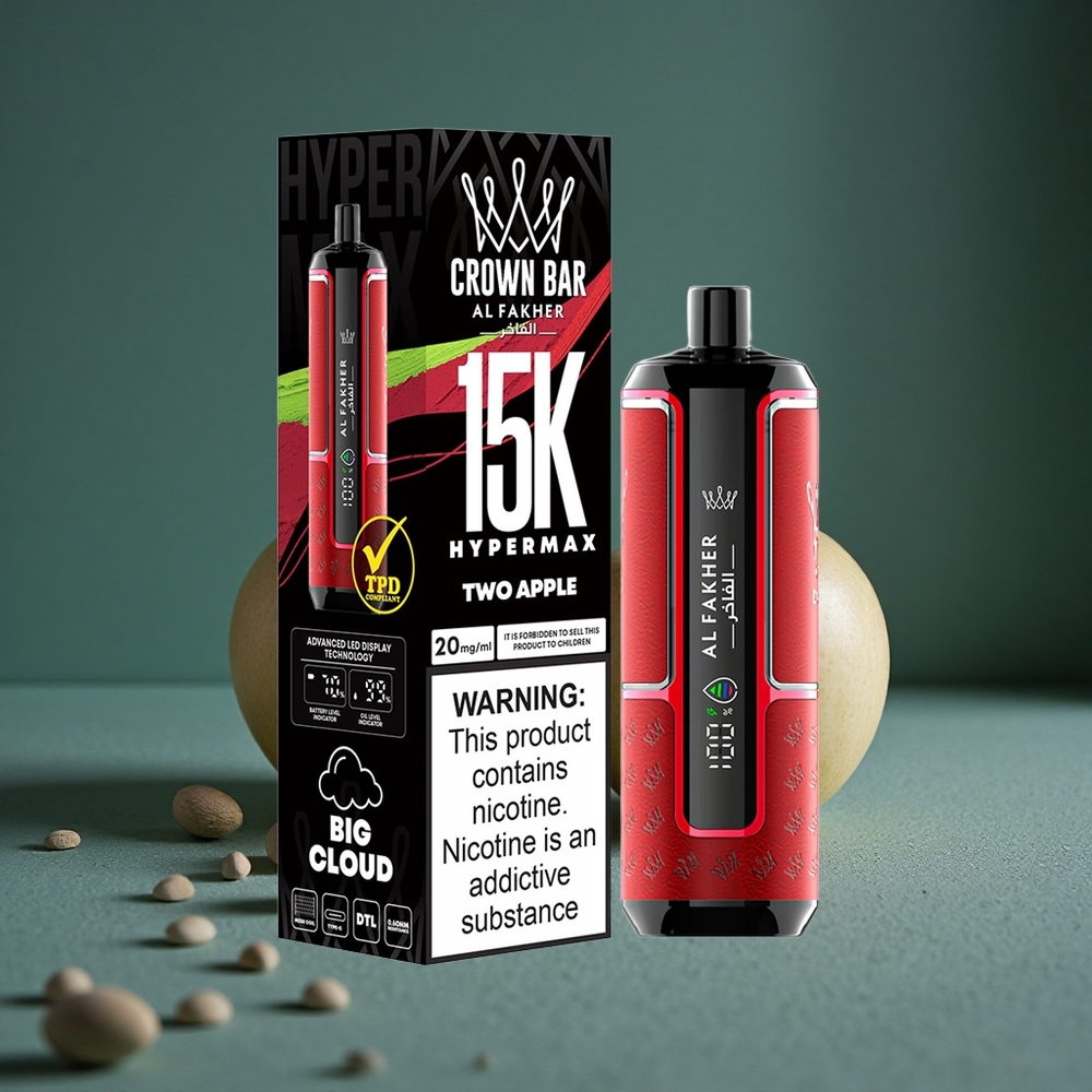 Al Fakher Crown Bar 15K Hypermax Engångsvape Kit Två Äpplen 15 000 bloss Sverige wholesale