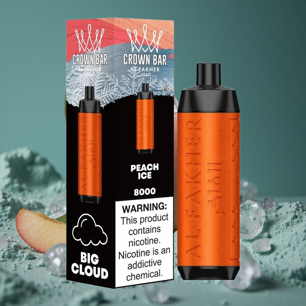 Al Fakher Crown Bar 8000 Crystal Engångs Vape Persikais Cool Sweden wholesale