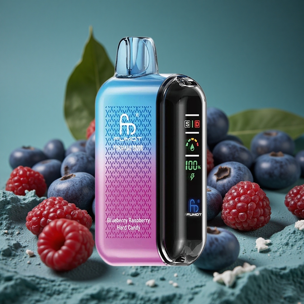 Fumot Tornado 20000 Puffs Blåbär Hallon Hard Candy Smart Display Sverige Wholesale