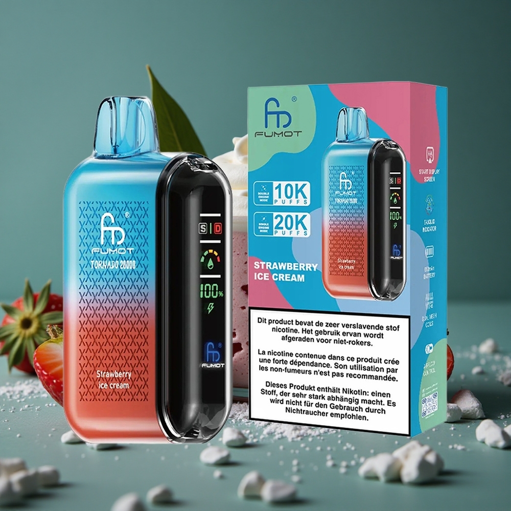 Fumot Tornado 20000 Puffs Jordgubb Glass 20ml E-liquid Kapacitet Sweden wholesale
