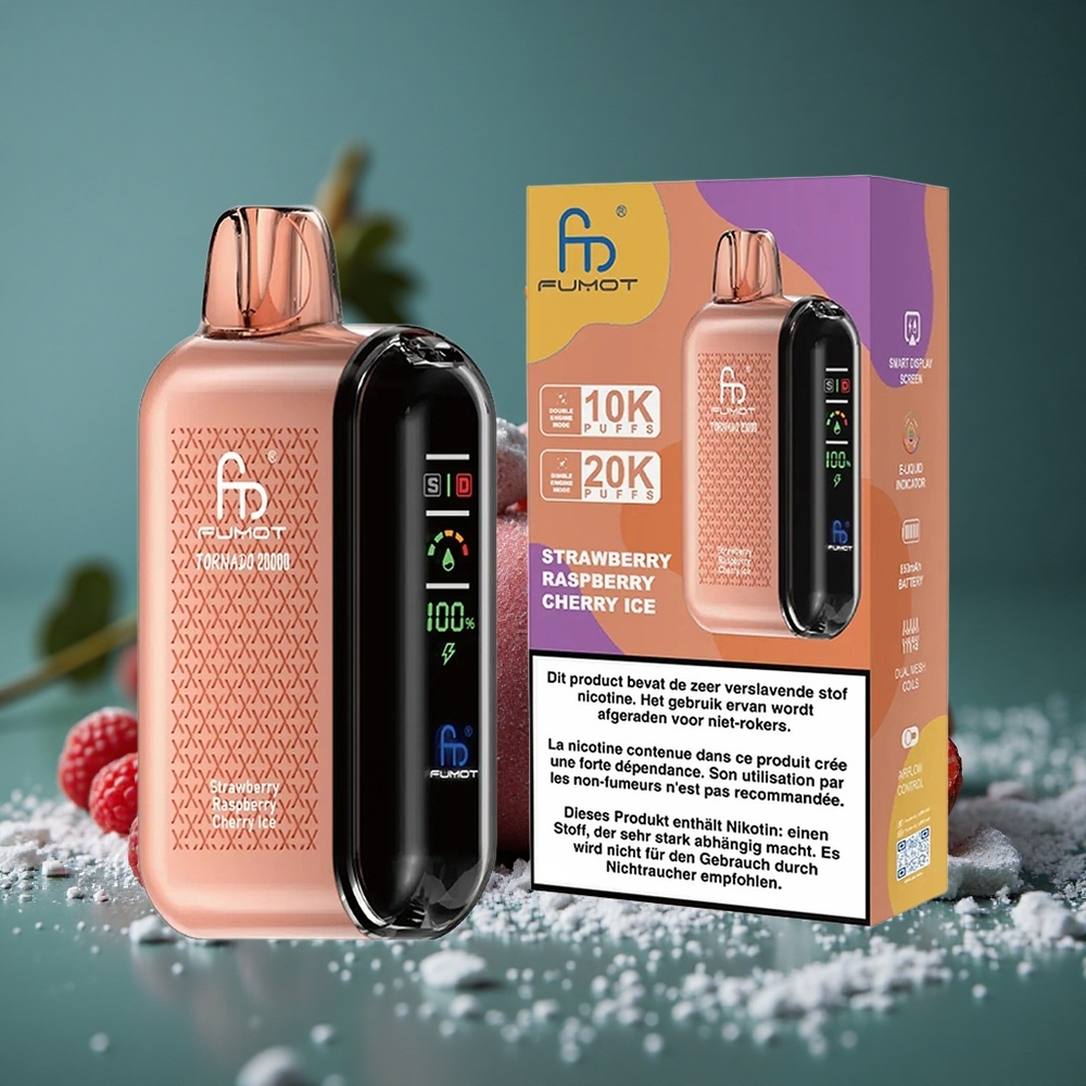 Fumot Tornado 20000 Puffs Jordgubb Hallon Körsbär Is Dual Mesh Coil Sweden wholesale