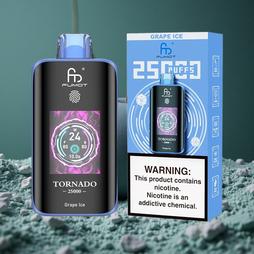 Fumot Tornado 25000 Puffs Druvis Glasskyla HD-skärm Sweden wholesale