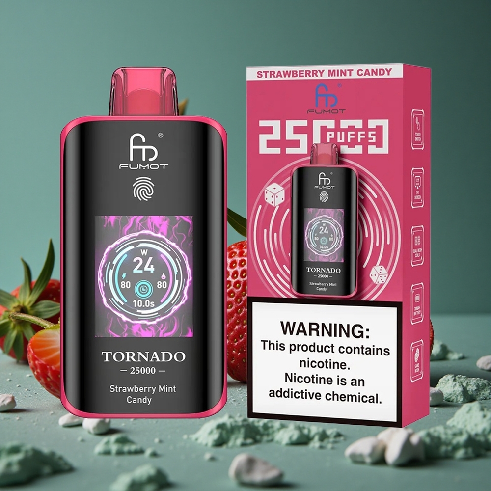 Fumot Tornado 25000 Puffs Jordgubb Mint Godis med HD-skärm & Typ-C-laddning Sweden wholesale